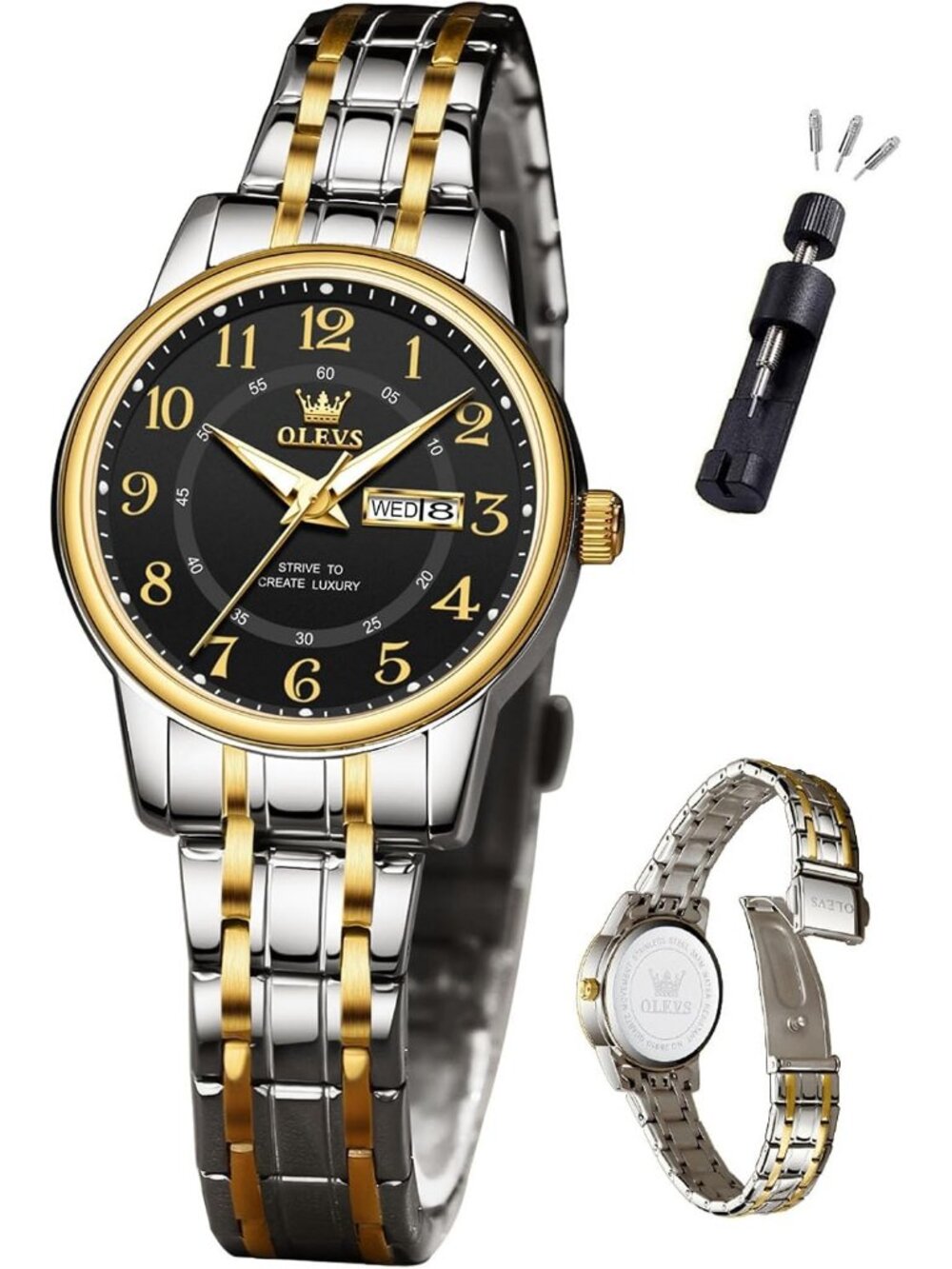 Women's Silver Gold Black Stainless Steel Dress Analog Luminous Wrist Watches